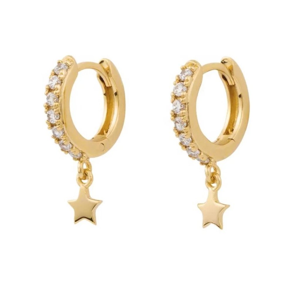 925 gold star dangle earrings~